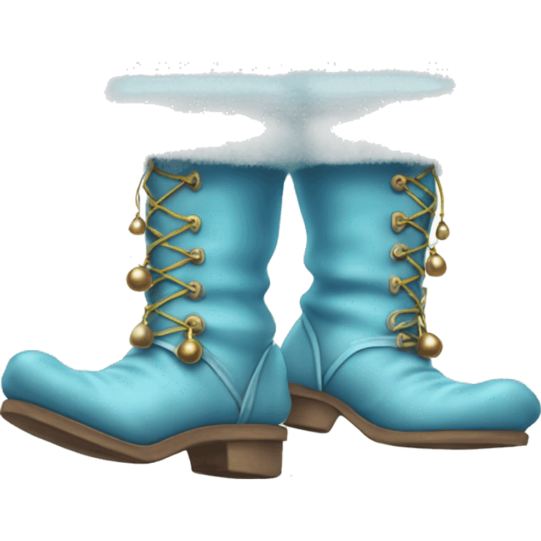 Realistic isolated light blue elf boots with bells. emoji