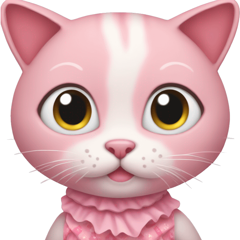 Cute little pink cat with a dress emoji