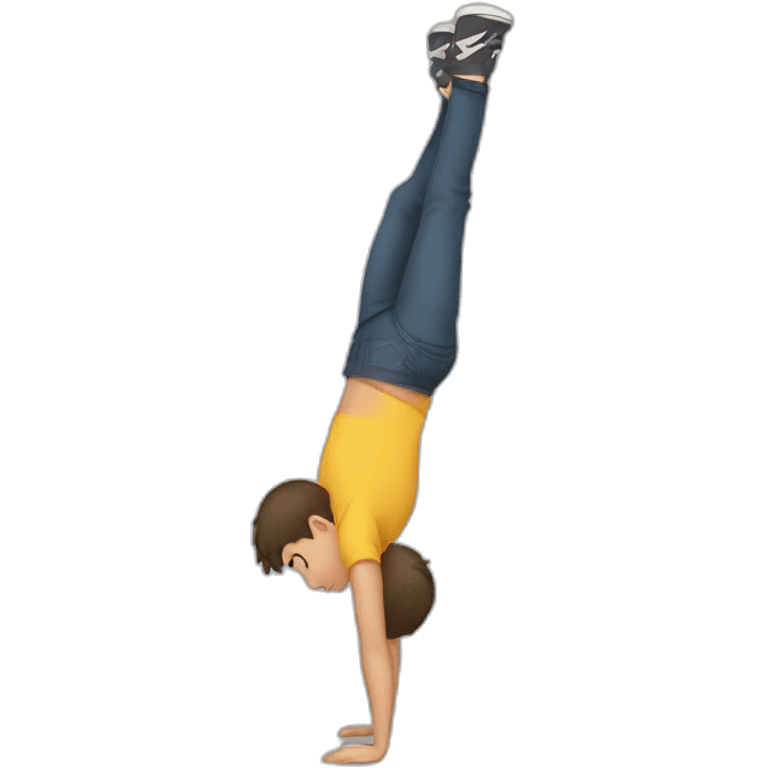 A boy teenager doing a one arm stand emoji