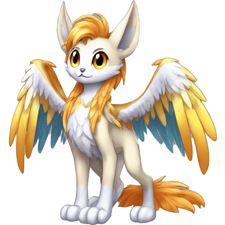 Anthro Sona Cool Edgy Cute Legendary Colorful Shy Winged Shiny Fakemon-Fantasy-Creature With Long Hair-Mane Full Body Detailed High Quality emoji