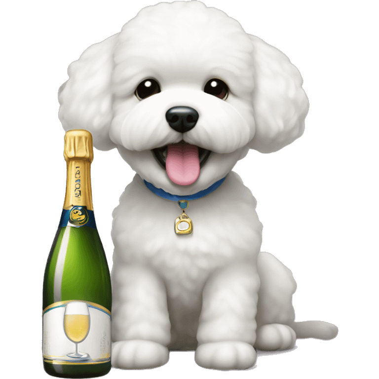 Bichon dog with a bottle of Champagner  emoji