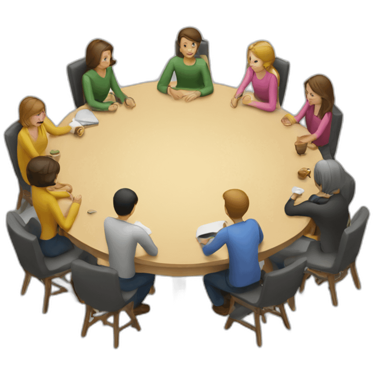 People sitting around a circular table. No yellow people emoji