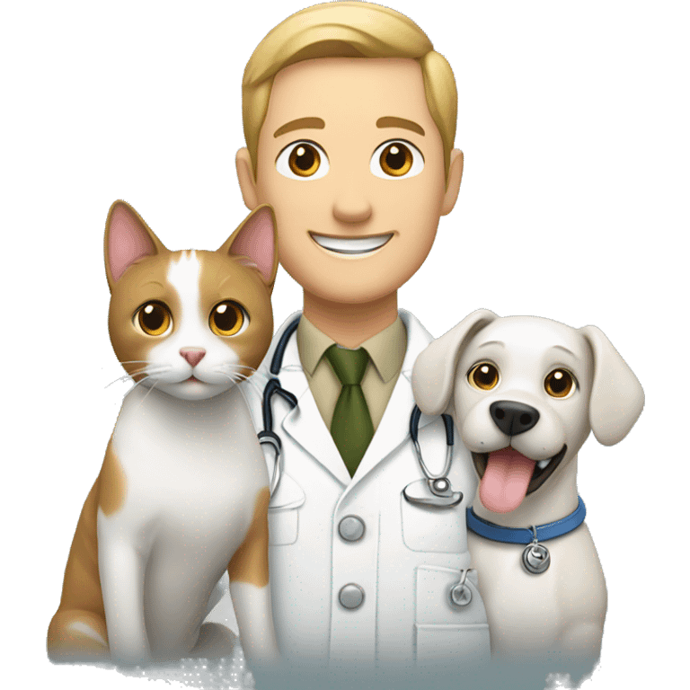 vet with a cat and a dog, smiling emoji