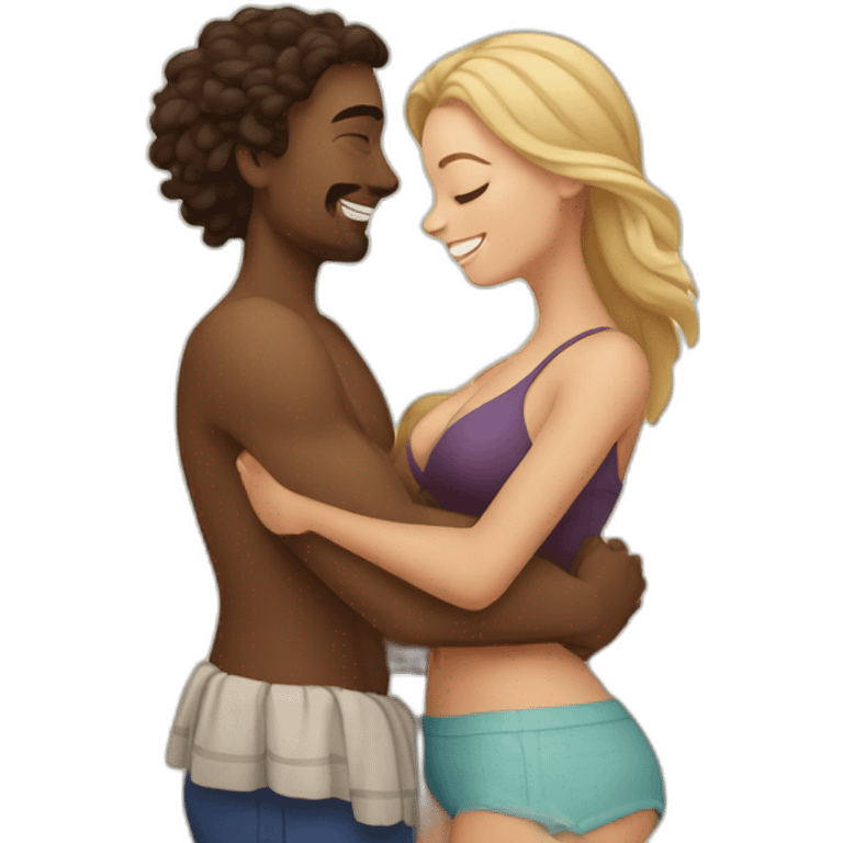 at the beach young metis Man and white woman hug love emoji