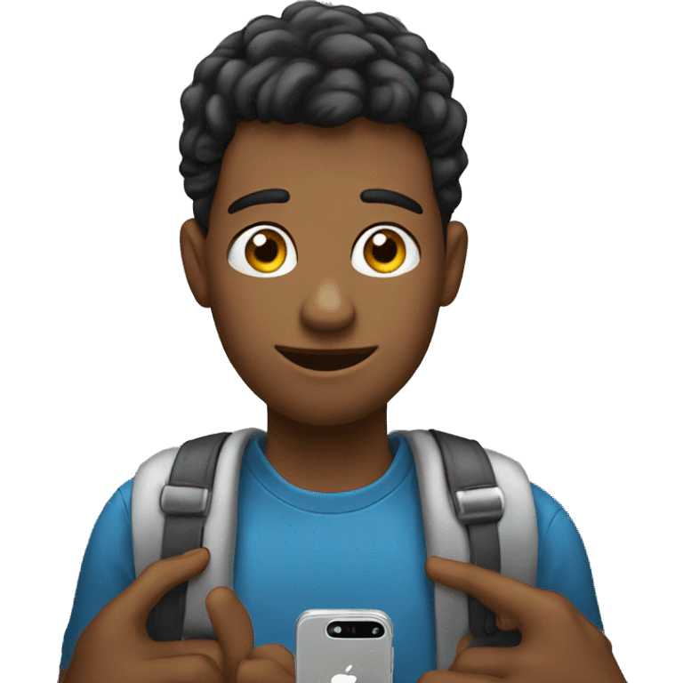 a student looking at an iPhone emoji