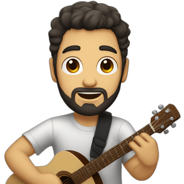 A white guy with dark hair and a little beard playing guitar and singing emoji