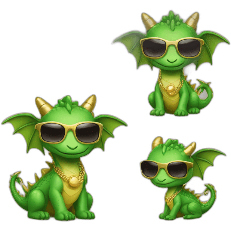 Cute dragons with gold necklaces and sunglasses. emoji