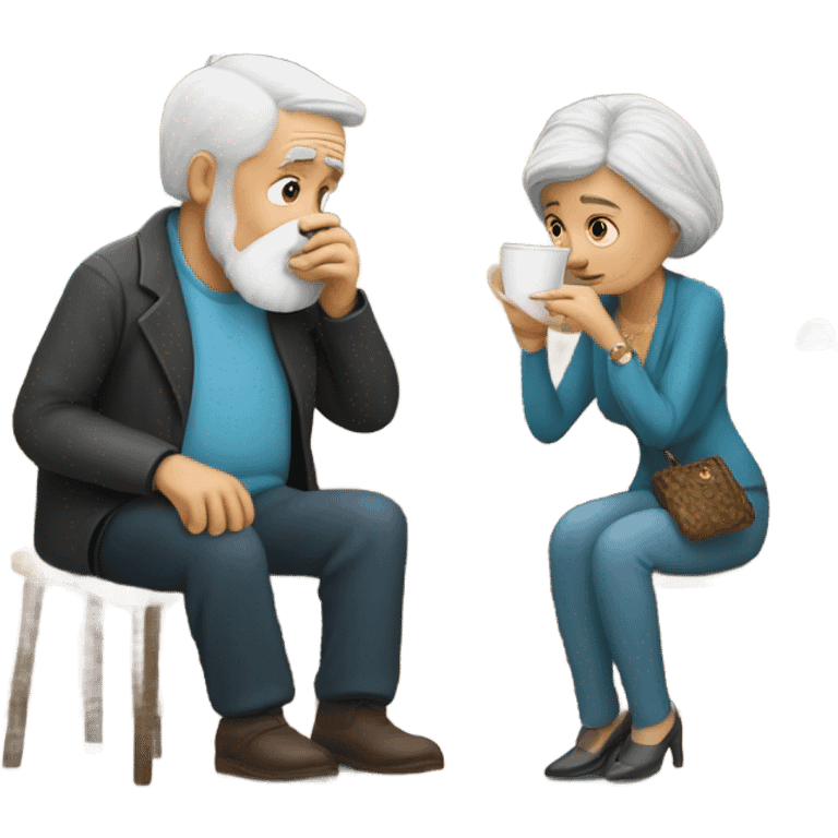 White old Man miserable and drinking coffee while wife shops for jewelry  emoji