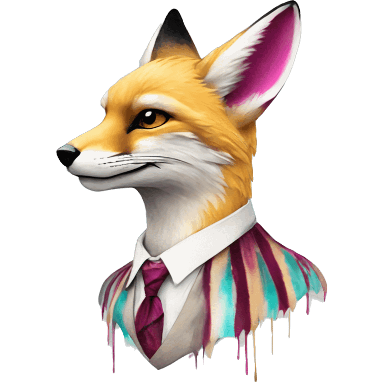 Beige cyan Pink magenta burgundy maroon cyan beige gray fox black stripes wearing gold jewellery gold piercings gold ear piercing gilded vintage watercolour tie dye black raven wings emoji