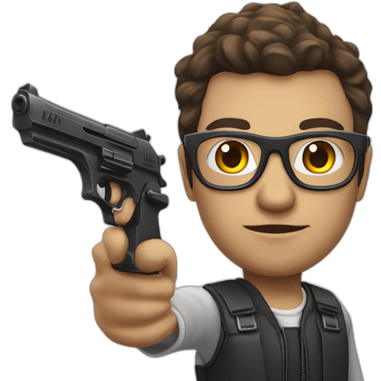 Un mec chauve à lunettes avec un Gun emoji