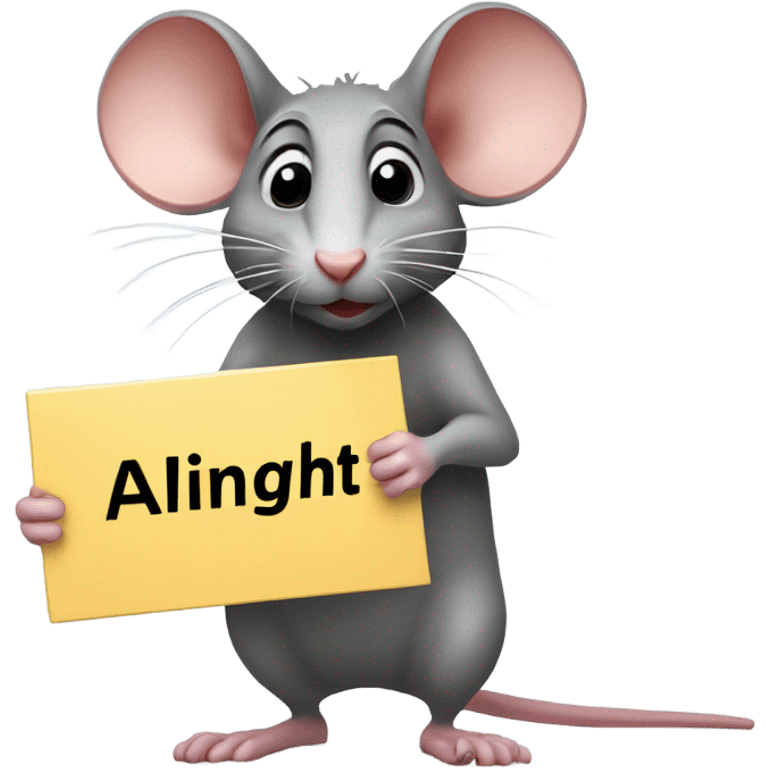 A rat holds a sign with the inscription "ALINGHT" emoji