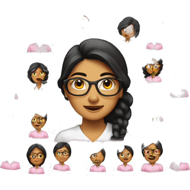 Indian lady wear white shirt, pink pant black hair also have spectacle emoji