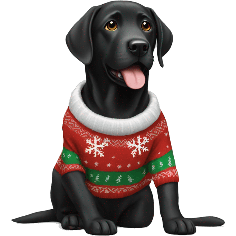 Black lab wearing Christmas sweater  emoji