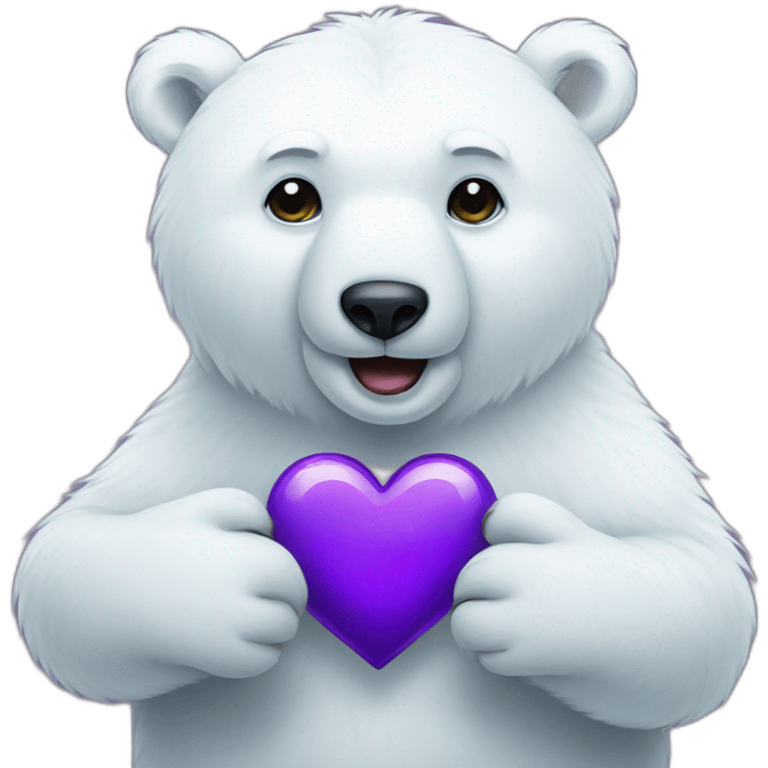 Polar bear holding a purple heart emoji