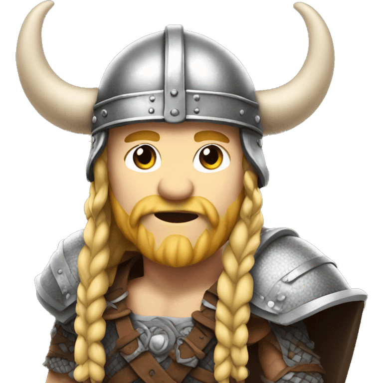 viking with long blonde hair and braids, white skin, wearing helmet with horns emoji