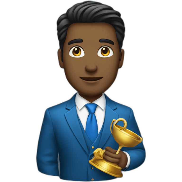 Posh-man-with-blue-suit-holding-gold emoji