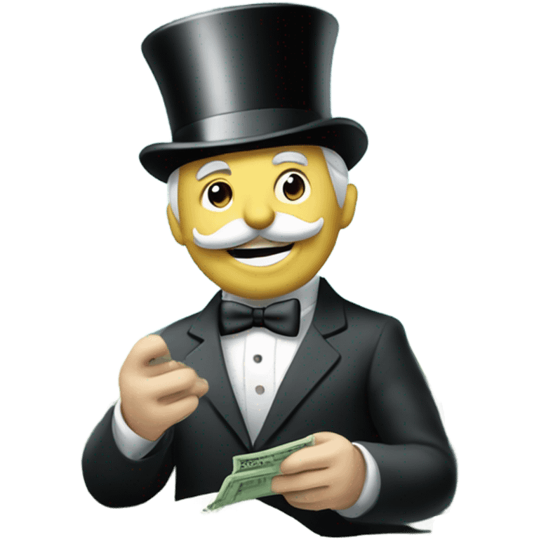 Monopoly man counting cash on a pile of money emoji