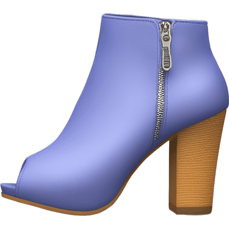 Realistic isolated pair of periwinkle high heel zip up peep toe ankle bootie boots.  emoji