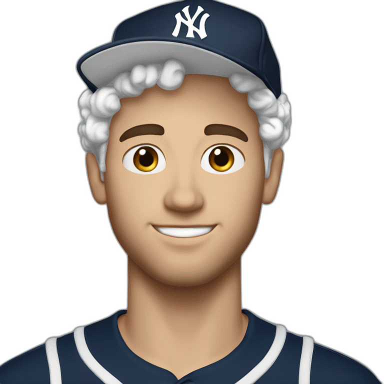 20yo Curly white man black hair with a MacBook and a yankees cap emoji