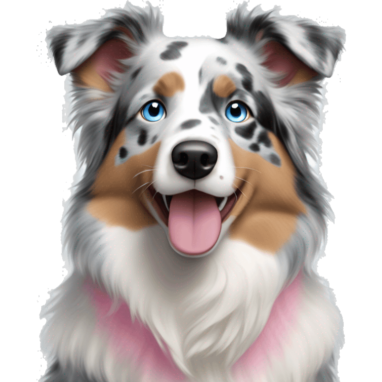 Blue Merle, and white Australian Shepherd with bright blue eyes and a pink nose with light spots on nose emoji