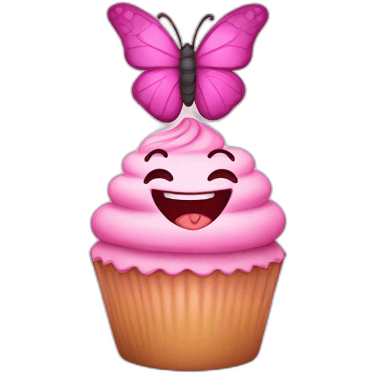 Happy pink cupcake with a pink butterfly  emoji