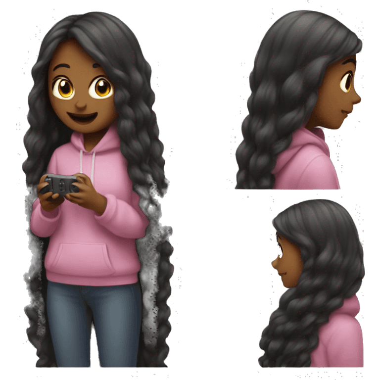 Long hair girl playing switch games cozy  emoji