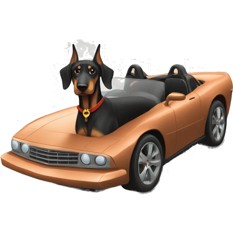 Doberman driving a super car emoji