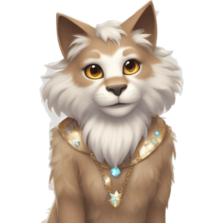 Furry, sparkle, iridescent, colorful, pastel, edgy, cool, fantasy beautiful, brown, beige, white, divine, godly, angelic, animal, anthro, full body, fursona, feline emoji