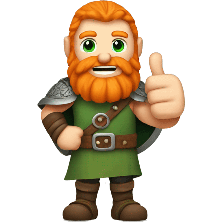 Green eyed, Orange haired white skinned viking with orange beard holding up a thumbs up emoji