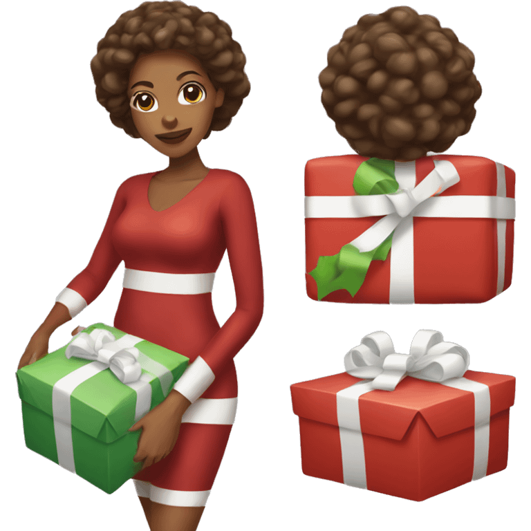 Woman with light brown skin wrapping Christmas present emoji