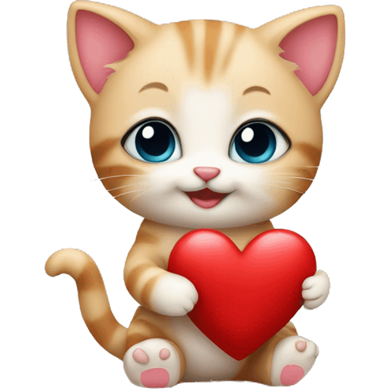 Cute kitten holding a heart emoji