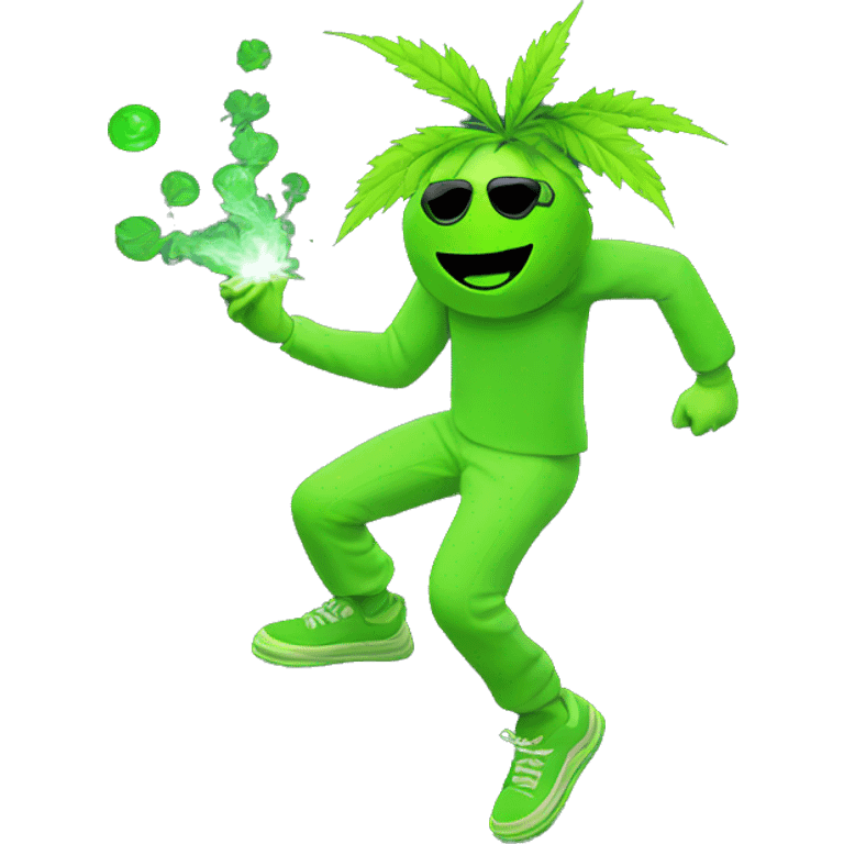 420. neon raving person smoking. dancing raver, hemp leaves emoji