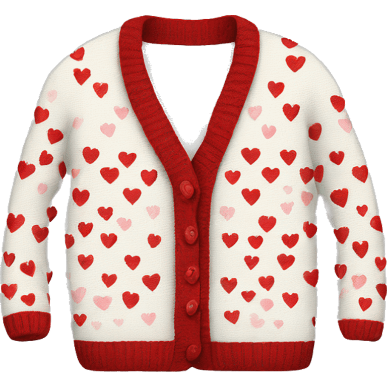 white female cardigan with heart pattern emoji