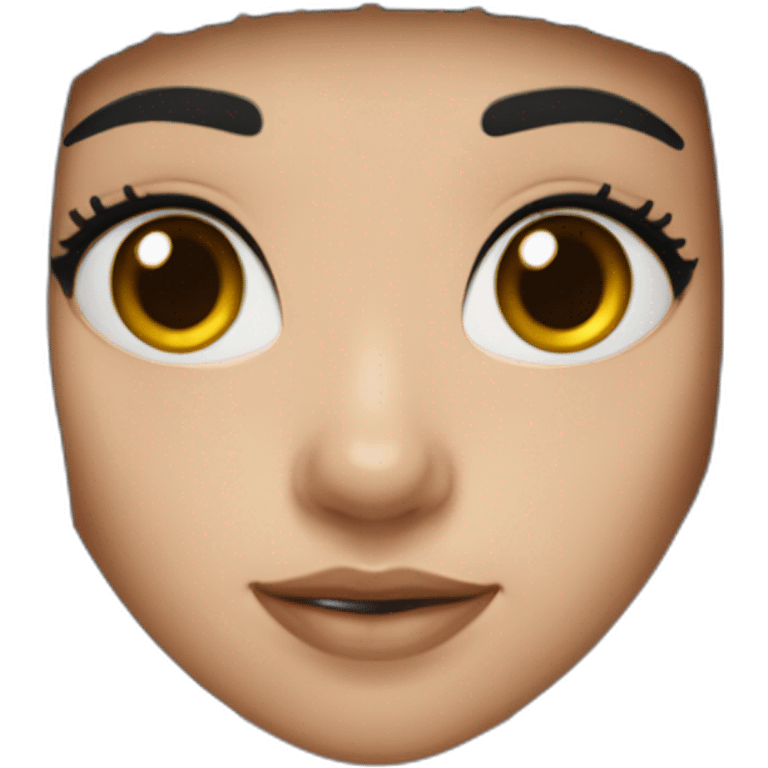 girl with long dark hair in a black Beanie hat with a birthmark on the right eyelid emoji