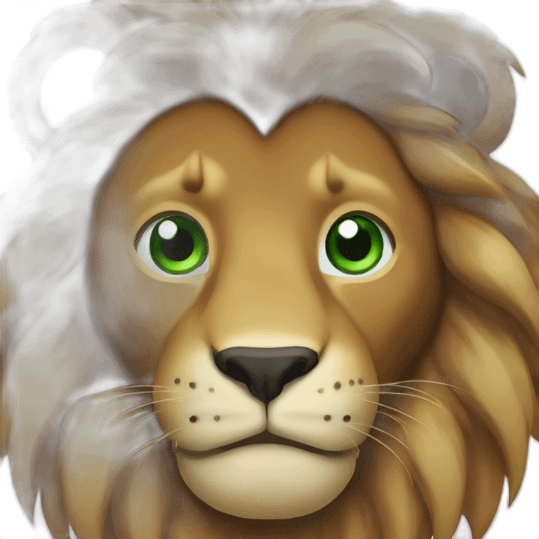 brown lion with a black  mane and green eyes emoji