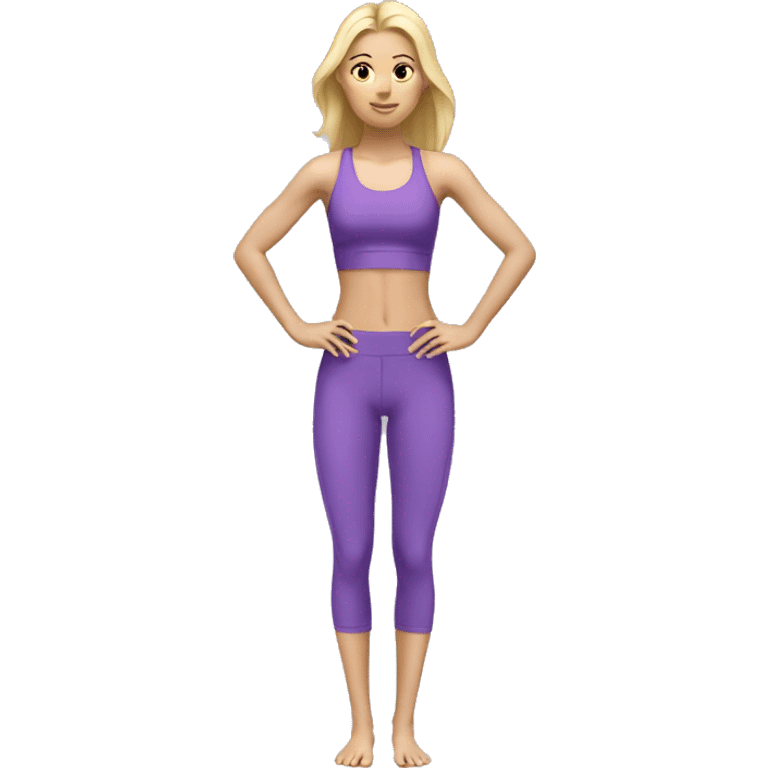 Skinny blonde girl in violet sport set doing Pilates  emoji