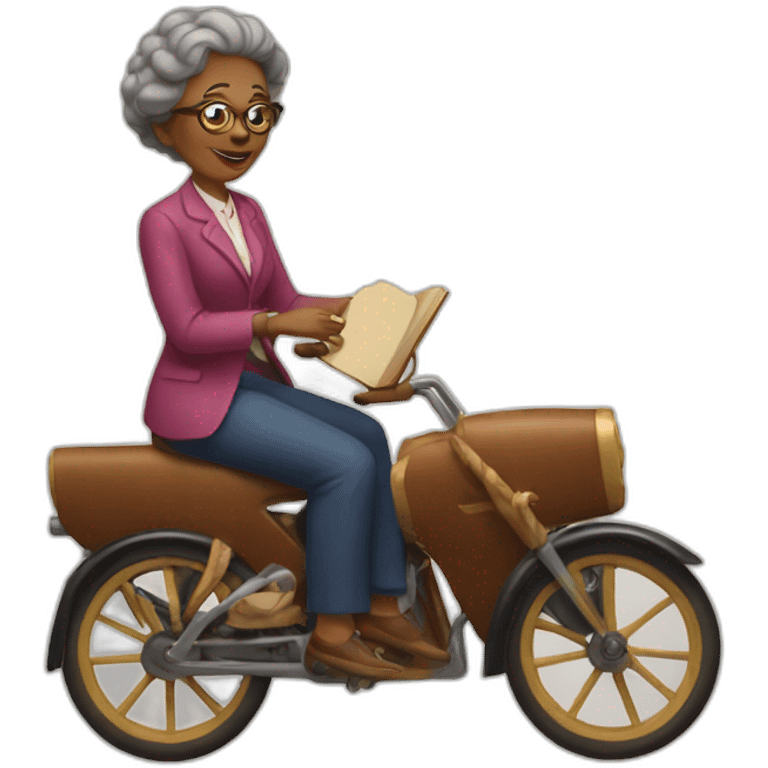 Mamie on riding a book  emoji