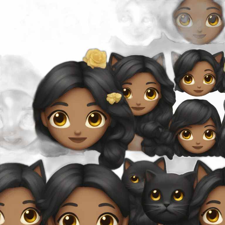 woman brown skin long black hair with black cat emoji