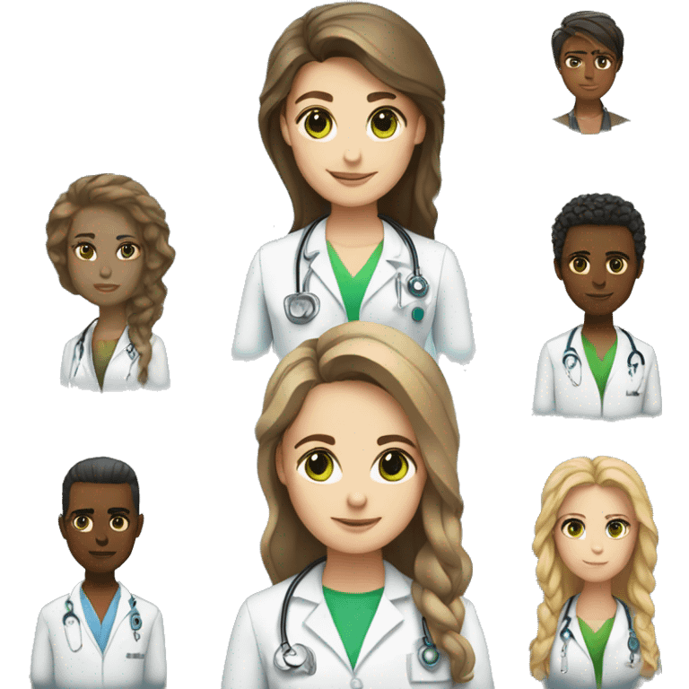 doctor, brown as a wheat, hair, girl, white skin, straight hair, green eyes emoji