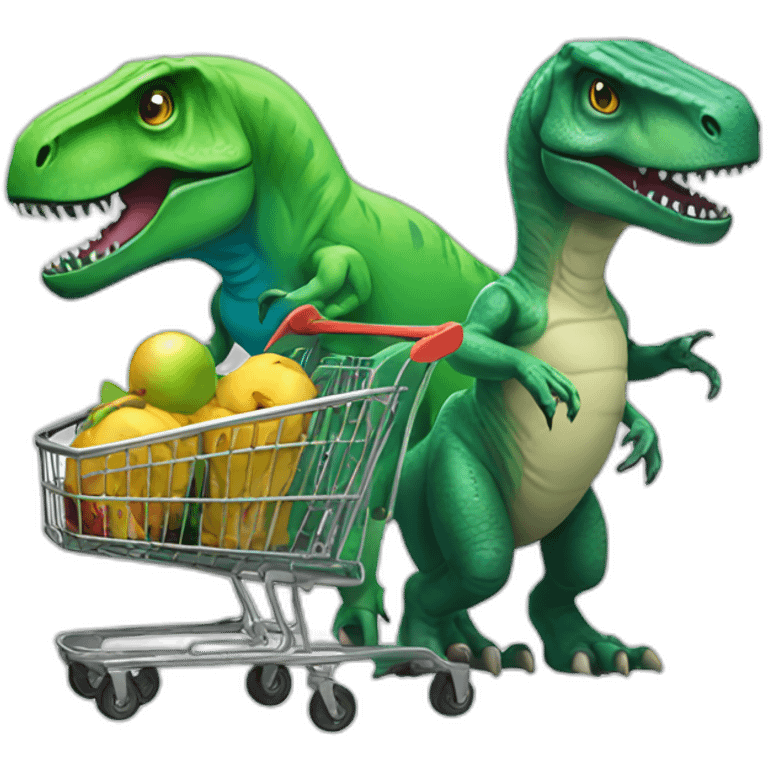 3 alien and 1 t-rex with a shopping kart  emoji