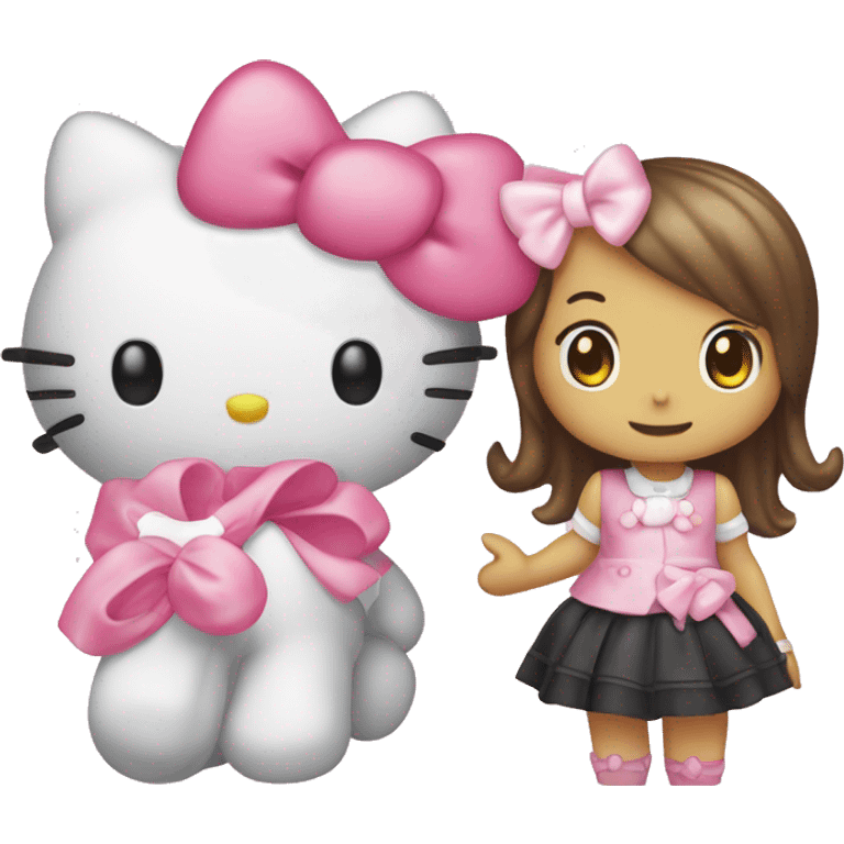 hello kitty with pink bow and my melody next to her emoji