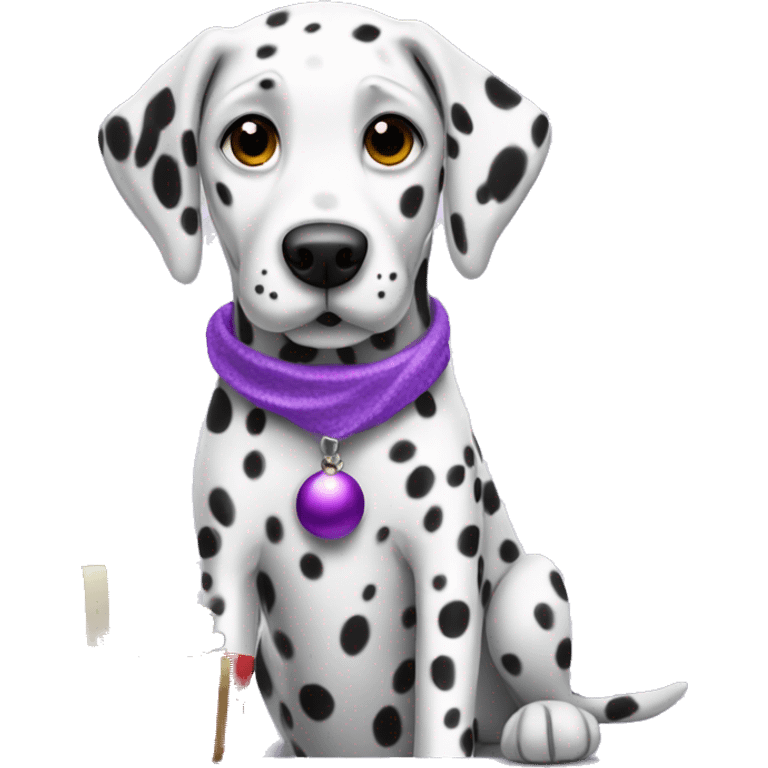 Dalmatian wearing purple Christmas ate emoji