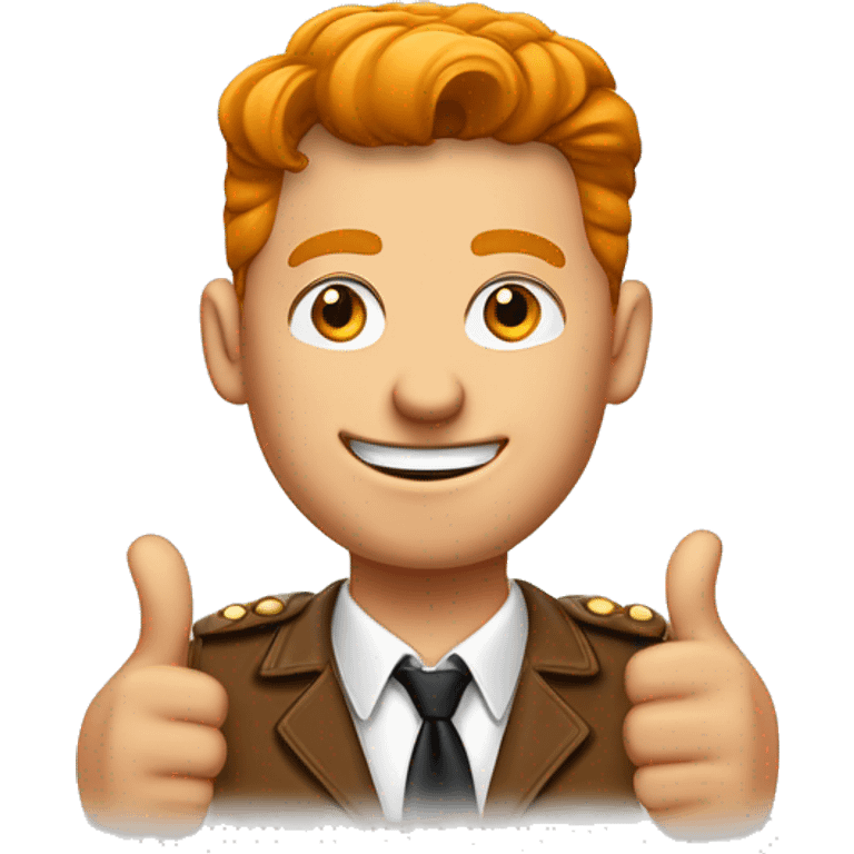 Un jeune homme roux habiller dans un style old money showing thumbs up emoji