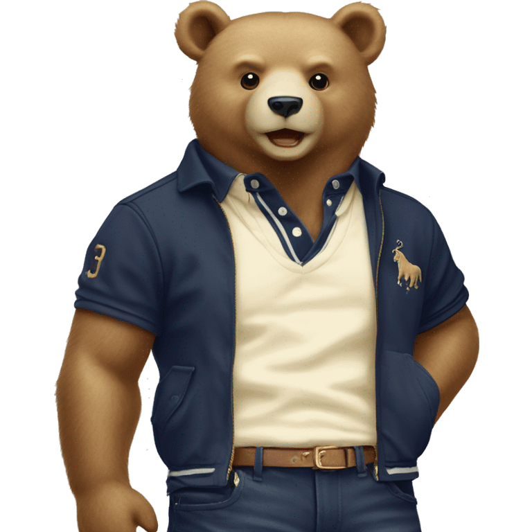 Polo Ralph Lauren bear, preppy old money style, cream colors and navy emoji