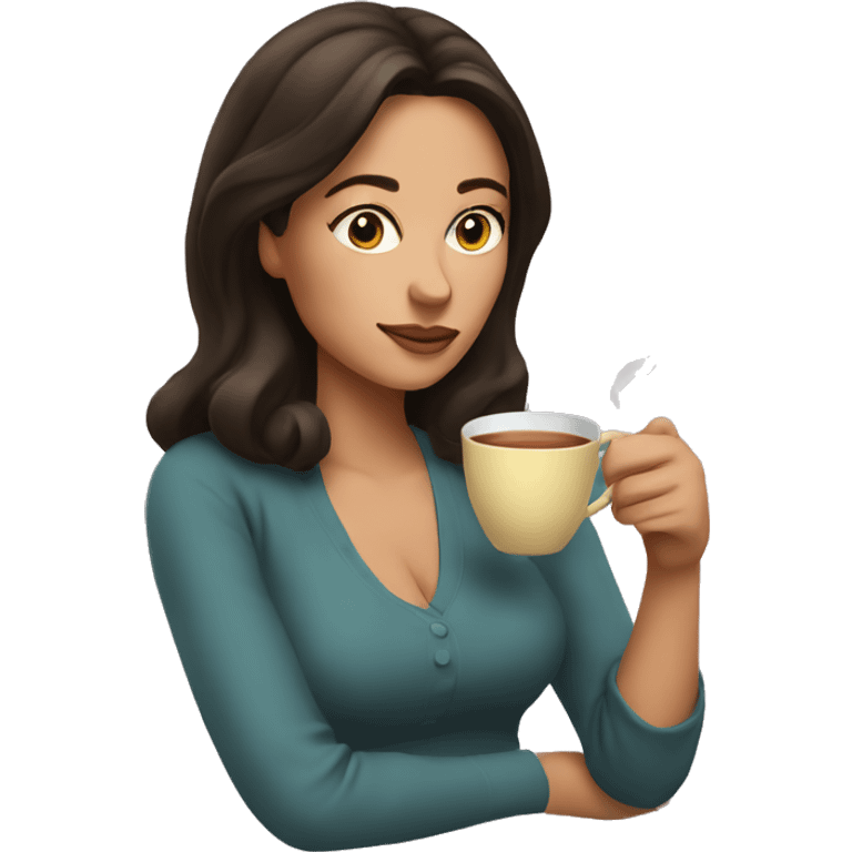 sly brunette woman sipping tea  emoji