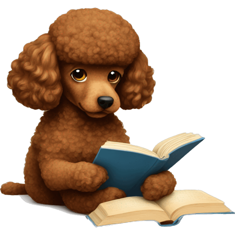 Brown poodle reading a book with a cup of tea emoji