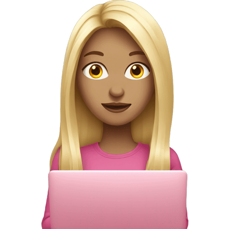 Graphic designer blonde girl with long hair with Pink laptop  emoji