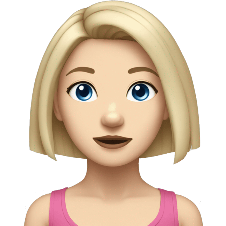 Blonde girl with blue eyes, a gray Staffordshire terrier; she has shoulder-length hair  emoji