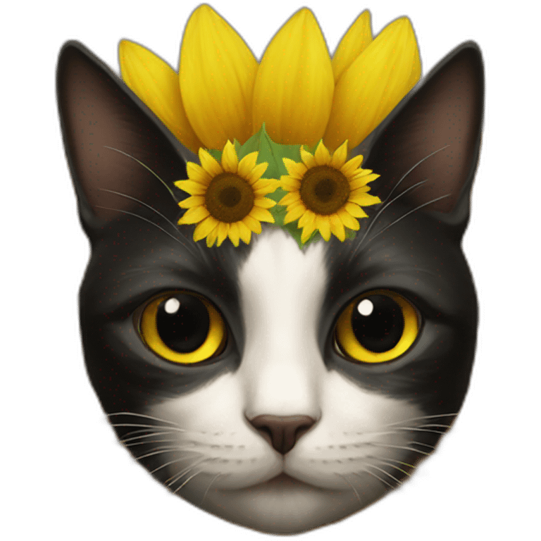 sunflower around black cat face emoji