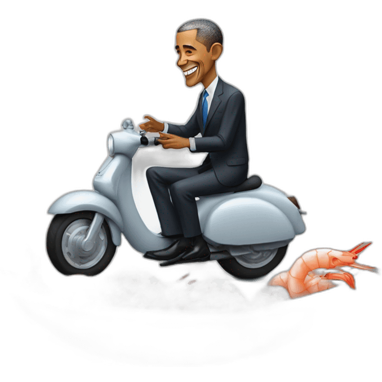 obama riding a mooncar in france while eating a plate of shrimps emoji